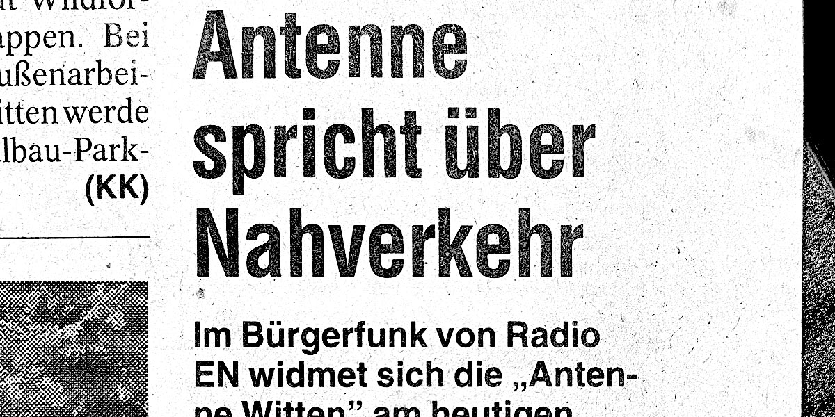 WAZ vom 29. Mai 1996 - Titel: Antenne spricht über Nahverkehr