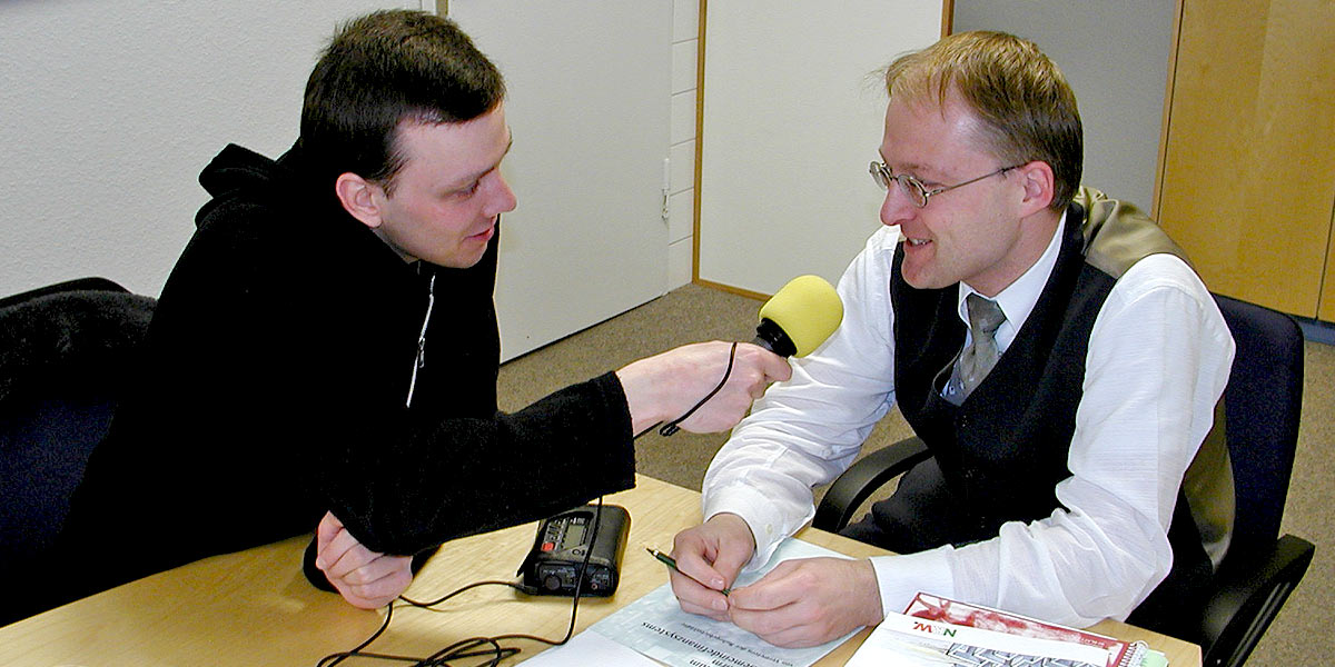 Stadtkämmerer Matthias Kleinschmidt (r.) wurde interviewt von Marek Schirmer. (Foto: Jochen Kompernaß)